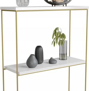 Konsola metalowa toaletka stolik półka stojąca loft złoty biały połysk glam 813503 Konsola metalowa toaletka stolik półka stojąca loft złoty biały połysk glam 813503