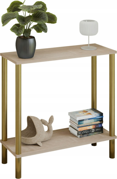 Konsola nowoczesna z półką 80x30x80 cm metalowa złota do przedpokoju 987279