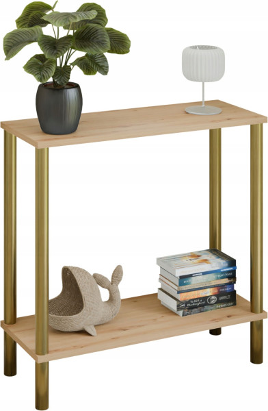 Konsola nowoczesna z półką 80x30x80 cm metalowa złota do przedpokoju 987284