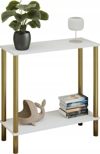 Konsola nowoczesna z półką 80x30x80 cm metalowa złota do przedpokoju 987285