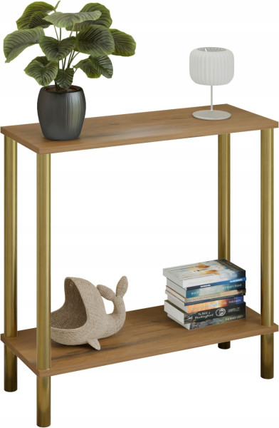 Konsola nowoczesna z półką 80x30x80 cm metalowa złota do przedpokoju 987289