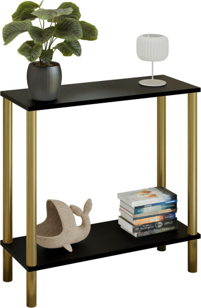 Konsola nowoczesna z półką 80x30x80 cm metalowa złota do przedpokoju 987290