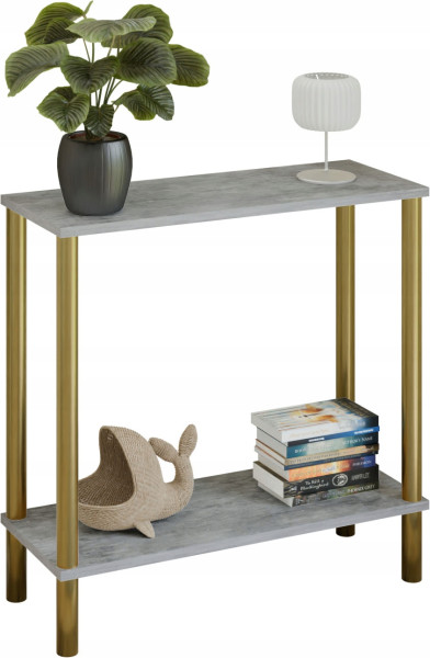 Konsola nowoczesna z półką 80x30x80 cm metalowa złota do przedpokoju 987278