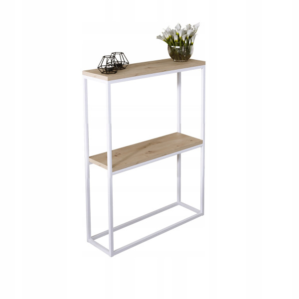 Konsola Podwójna Z Półką Przedpokój Loft 60x20h80 Biała+Blat Dąb Artisan 903546