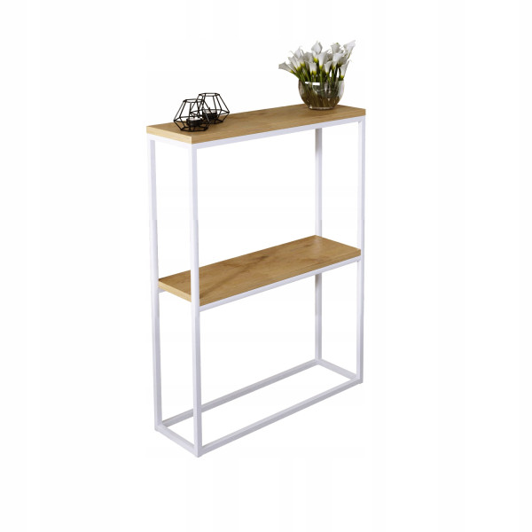 Konsola Podwójna Z Półką Przedpokój Loft 60x20h80 Biała+Blat Dąb Lancelot 903563