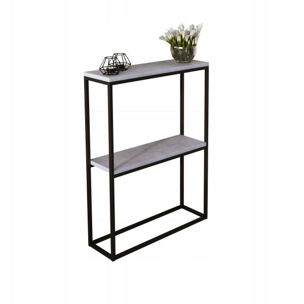 Konsola Podwójna Z Półką Przedpokój Loft 60x20h80 Czarna+Blat Beton Jasny 903549