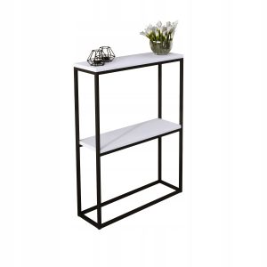 Konsola Podwójna Z Półką Przedpokój Loft 60x20h80 Czarna+Blat Biały Mat 903571 Konsola Podwójna Z Półką Przedpokój Loft 60x20h80 Czarna+Blat Biały Mat 903571
