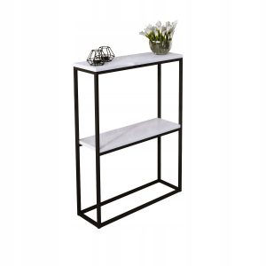 Konsola Podwójna Z Półką Przedpokój Loft 60x20h80 Czarna+Blat Biały Połysk 903608 Konsola Podwójna Z Półką Przedpokój Loft 60x20h80 Czarna+Blat Biały Połysk 903608