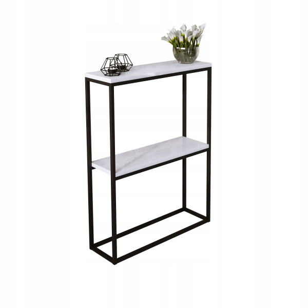 Konsola Podwójna Z Półką Przedpokój Loft 60x20h80 Czarna+Blat Biały Połysk 903608