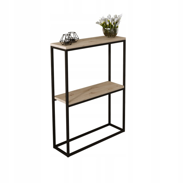 Konsola Podwójna Z Półką Przedpokój Loft 60x20h80 Czarna+Blat Dąb Artisan 903537