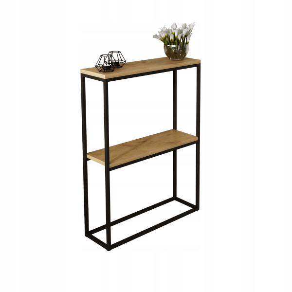 Konsola Podwójna Z Półką Przedpokój Loft 60x20h80 Czarna+Blat Dąb Lancelot 903590
