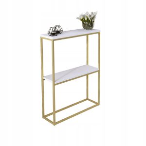 Konsola Podwójna Z Półką Przedpokój Loft 60x20x80 Złota+Blat Biały Mat 903575 Konsola Podwójna Z Półką Przedpokój Loft 60x20x80 Złota+Blat Biały Mat 903575