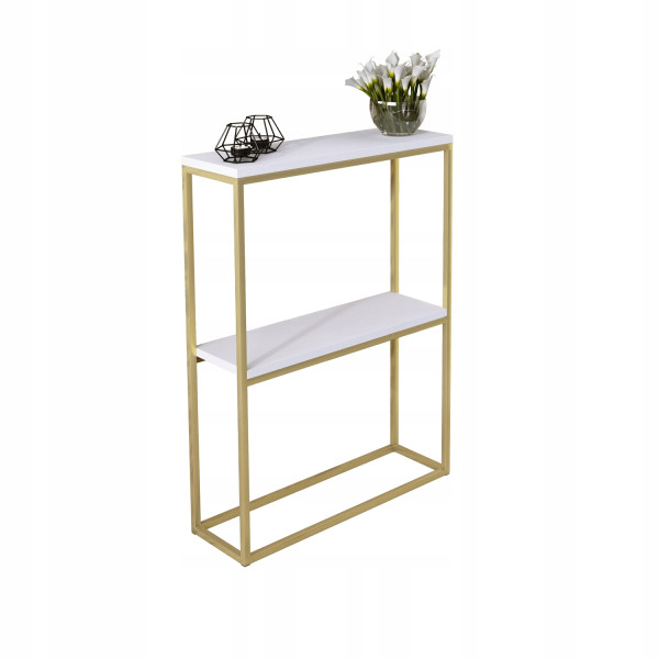 Konsola Podwójna Z Półką Przedpokój Loft 60x20x80 Złota+Blat Biały Mat 903575