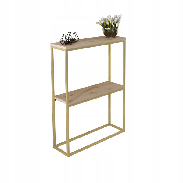 Konsola Podwójna Z Półką Przedpokój Loft 60x20x80 Złota+Blat Dąb Artisan 903612