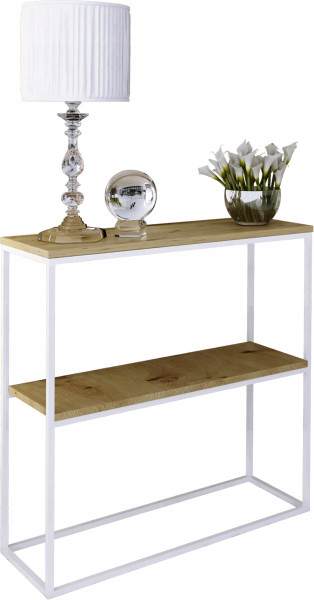 Konsola Podwójna Z Półką Przedpokój Loft 80x30h80 Biała+Blat Dąb Artisan 903539