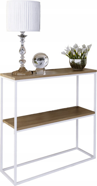 Konsola Podwójna Z Półką Przedpokój Loft 80x30h80 Biała+Blat Dąb Lancelot 903560