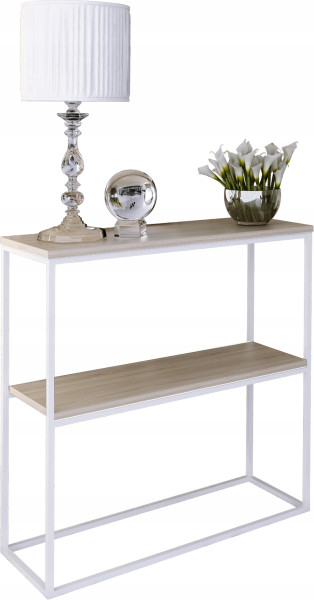 Konsola Podwójna Z Półką Przedpokój Loft 80x30h80 Biała+Blat Dąb Sonoma 903576