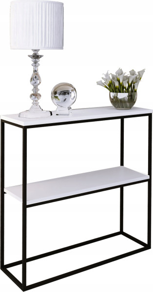 Konsola Podwójna Z Półką Przedpokój Loft 80x30h80 Czarna+Blat Biały Mat 903542