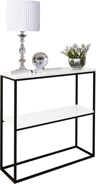 Konsola Podwójna Z Półką Przedpokój Loft 80x30h80 Czarna+Blat Biały Połysk 903601