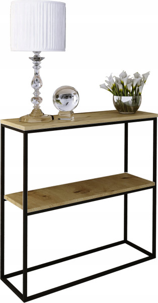Konsola Podwójna Z Półką Przedpokój Loft 80x30h80 Czarna+Blat Dąb Artisan 903553