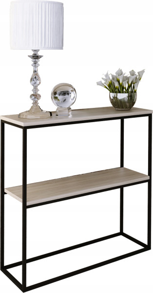 Konsola Podwójna Z Półką Przedpokój Loft 80x30h80 Czarna+Blat Dąb Sonoma 903564