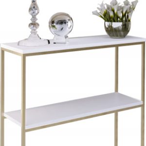 Konsola Podwójna Z Półką Przedpokój Loft 80x30h80 Złota+Blat Biały Mat 903552 Konsola Podwójna Z Półką Przedpokój Loft 80x30h80 Złota+Blat Biały Mat 903552