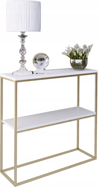 Konsola Podwójna Z Półką Przedpokój Loft 80x30h80 Złota+Blat Biały Mat 903552