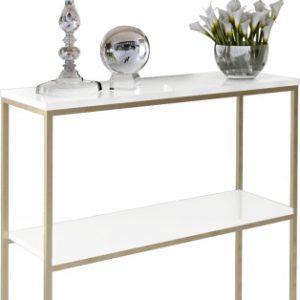 Konsola Podwójna Z Półką Przedpokój Loft 80x30h80 Złota+Blat Biały Połysk 903545 Konsola Podwójna Z Półką Przedpokój Loft 80x30h80 Złota+Blat Biały Połysk 903545