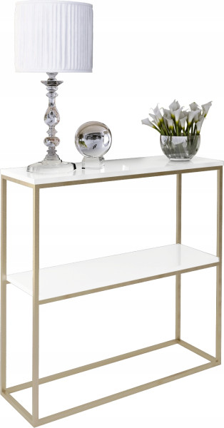 Konsola Podwójna Z Półką Przedpokój Loft 80x30h80 Złota+Blat Biały Połysk 903545