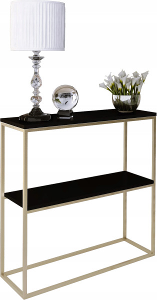 Konsola Podwójna Z Półką Przedpokój Loft 80x30h80 Złota+Blat MiniPearl 903583