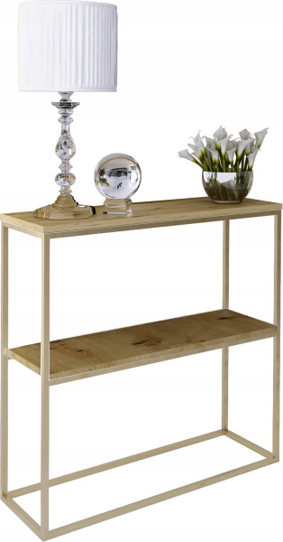 Konsola Podwójna Z Półką Przedpokój Loft 80x30h80 Złota+Dąb Artisan 903594