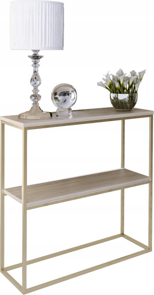 Konsola Podwójna Z Półką Przedpokój Loft 80x30h80 Złota+Dąb Sonoma 903592