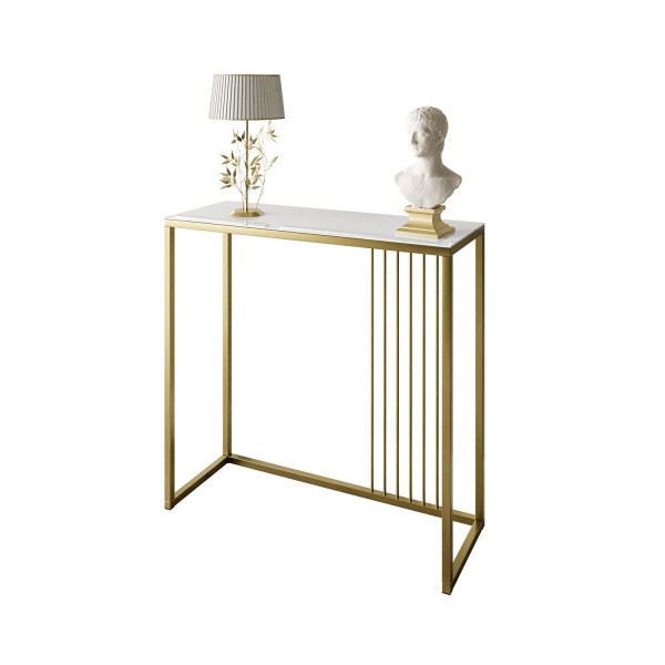 Konsola PRIME GLASS 80 cm złoty mat/białe szkło 203813