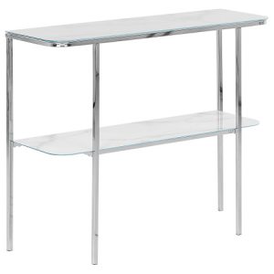 Konsola stolik 100x33cm blat marmur biały srebrny 115437