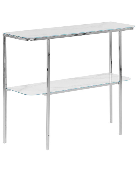 Konsola stolik 100x33cm blat marmur biały srebrny 115437