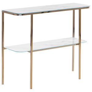 Konsola stolik 100x33cm blat marmur biały złoty 76749