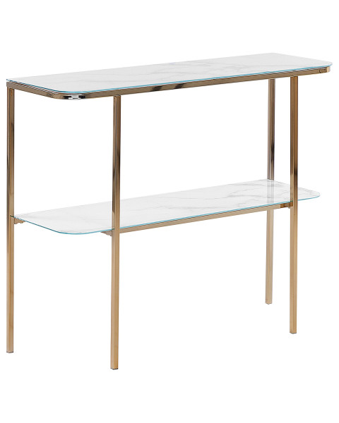 Konsola stolik 100x33cm blat marmur biały złoty 76749
