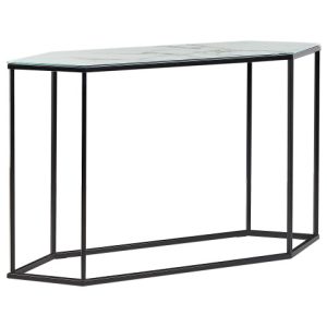 Konsola stolik 120 x 35 cm blat marmur biały czerń 76739 Konsola stolik 120 x 35 cm blat marmur biały czerń 76739