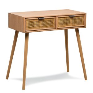 Konsola z 2 szufladami z naturalnego drewna i rattanu 72813