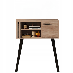 Konsola z lamelami do przedpokoju loft nowoczesna jasny dąb zamykana 80 cm 1066342