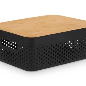 Kosz do przechowywania Kinvara czarny z bambusową pokrywką 35.5x26x14 cm 1043031 Kosz do przechowywania Kinvara czarny z bambusową pokrywką 35.5x26x14 cm 1043031