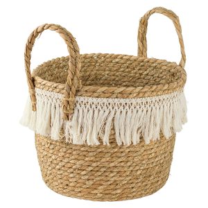 Kosz naturalny pleciony z frędzlami M 34 cm 49808