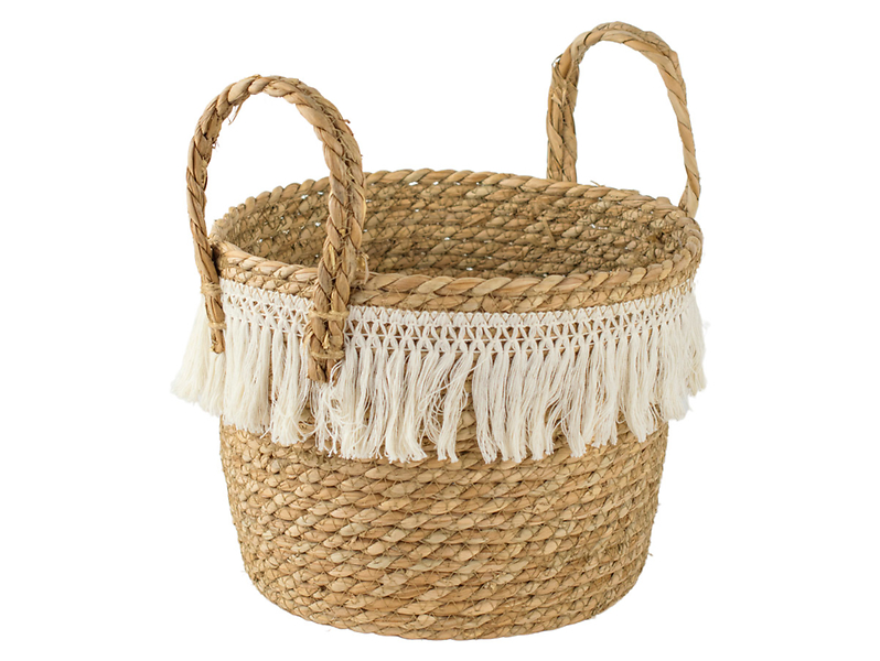 Kosz naturalny pleciony z frędzlami M 34 cm 49808