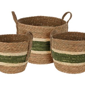 Kosz naturalny z uszami 33 cm brązowo-zielony 45444