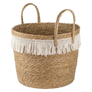 Kosz pleciony naturalny z frędzlami L 37 cm 49807 Kosz pleciony naturalny z frędzlami L 37 cm 49807