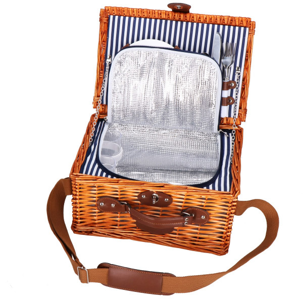 Kosz termiczny piknikowy dla 2 osób, z wyposażeniem 37x27x20 cm wiklinowy 635845