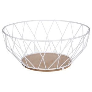 Koszyk metalowy biały z drewnianym spodem 28cm 764872 Koszyk metalowy biały z drewnianym spodem 28cm 764872