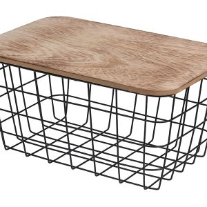 Koszyk metalowy z drewnianą pokrywką 22×31 cm 38159 Koszyk metalowy z drewnianą pokrywką 22×31 cm 38159