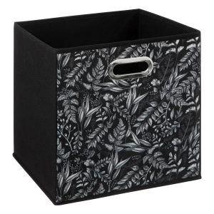 Koszyk Tekstylny z Motywem Liści 31×31 cm Czarny 764866 Koszyk Tekstylny z Motywem Liści 31×31 cm Czarny 764866