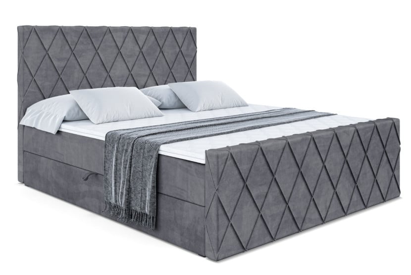 Łóżko kontynentalne z pojemnikiem i materacem LEPARO-Z - 200x200 cm 429299
